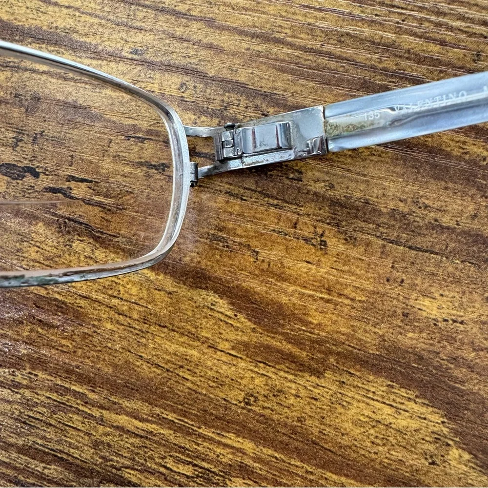 Valentino Italy‎ Rhinestone Hinge Eyeglass Frames Rectangular Silver Tone